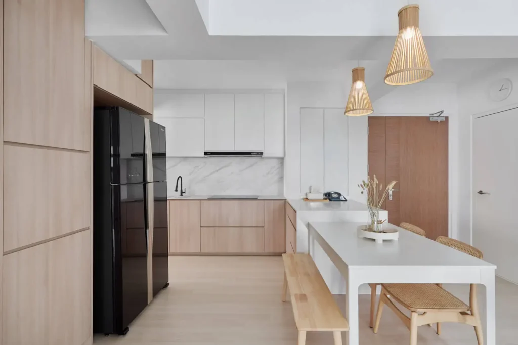 Light wood kitchen-dining with Scandinavian styling