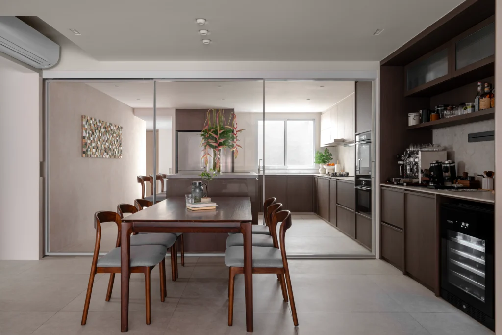 A home interior with smooth transitions between areas to support easy circulation.