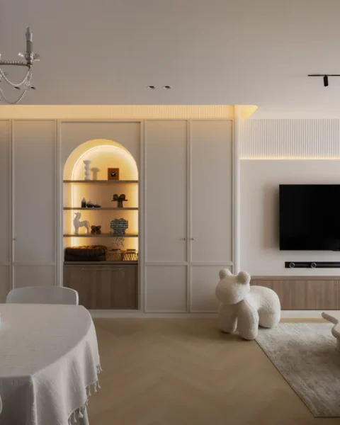 A bright, open layout with clear walkways that makes the room feel calm and welcoming.